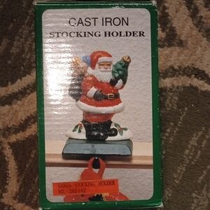 Santa Cast Iron Stocking Holder - Red and Green